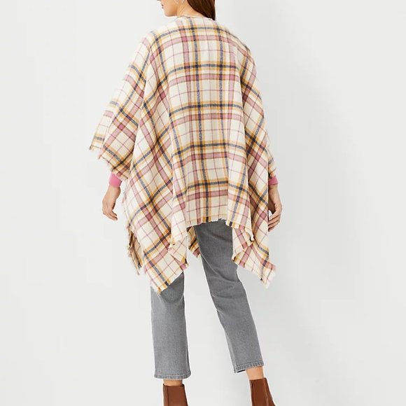 Ann Taylor Plaid Brushed Open Poncho NWOT - Picture 2 of 7